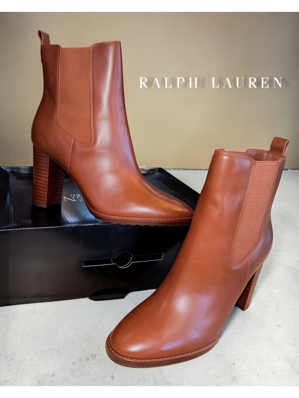 NIB Lauren Ralph Lauren Mylah Leather Chelsea Boots Tan 9B